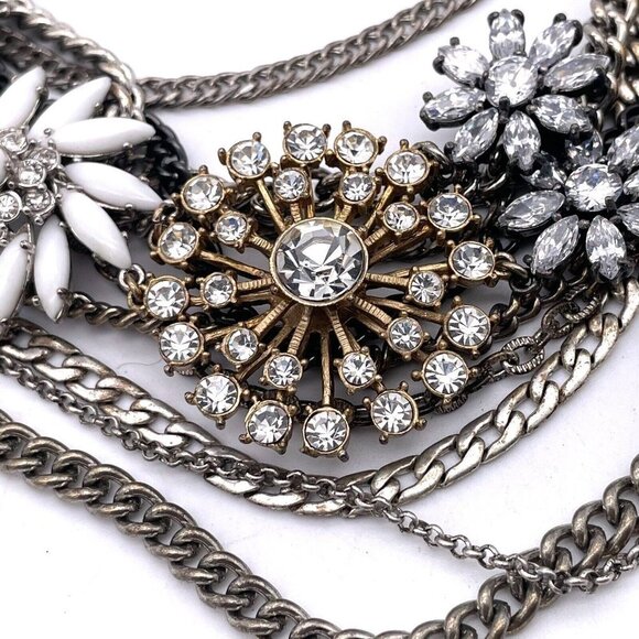 Vintage Stella & Dot Necklace Eight Different Chains Flower Crafted in Crystals - Picture 4 of 6